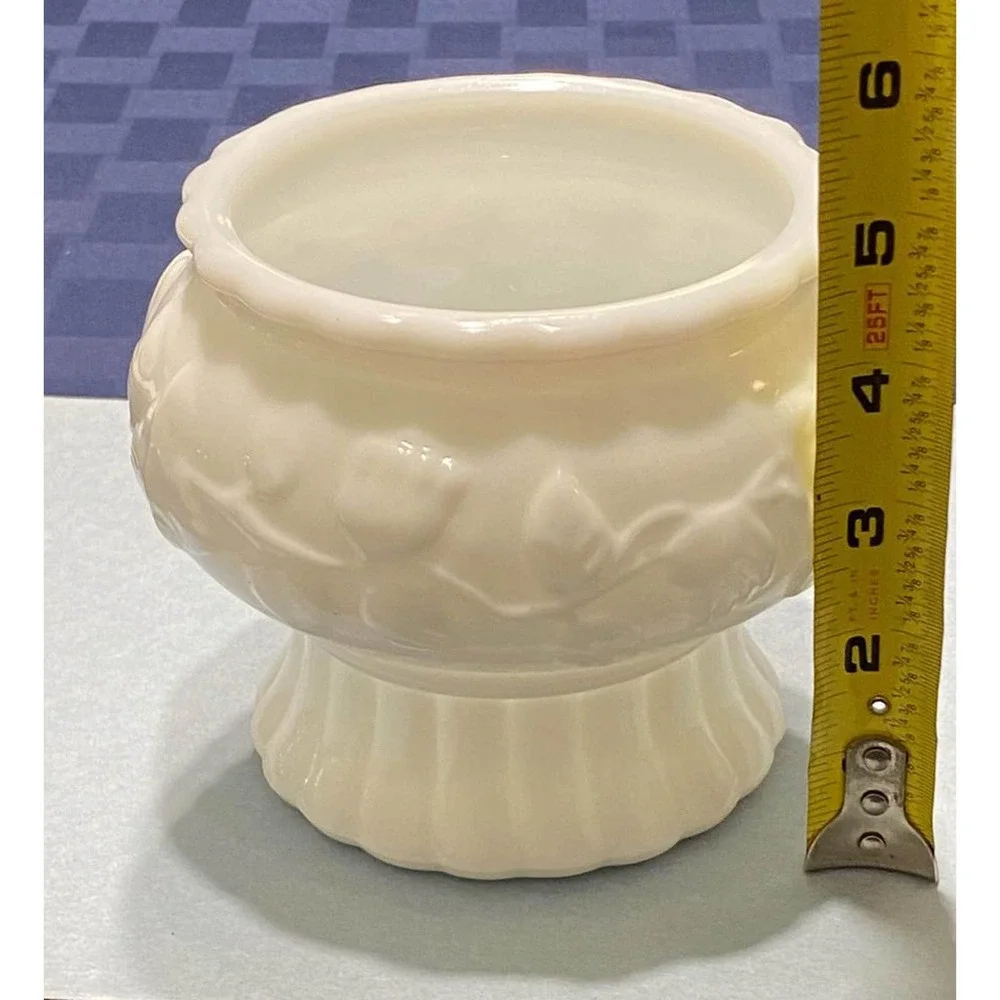 Milk Glass Footed Bowl‎ or Planter with Ribbed Base